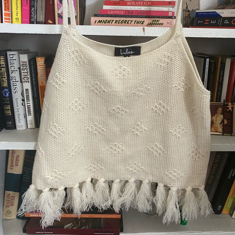 White tassel knit tank